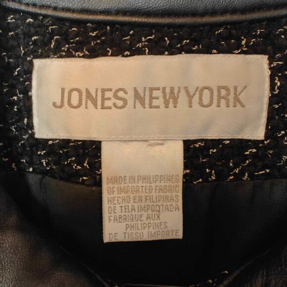 Jones New York Womens Large Virgin Wool leather Zip Up Black tweed Jacket - Picture 9 of 9